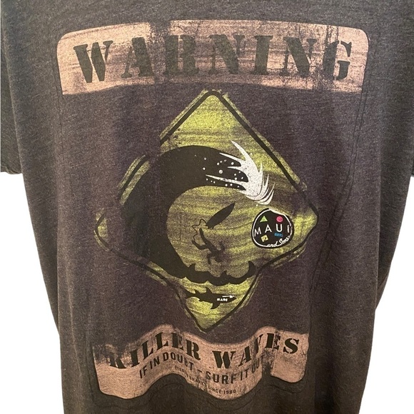 MAUI and SONS “Warning: Killer Waves” Surf Tee Shirt Men L Large - Picture 2 of 5
